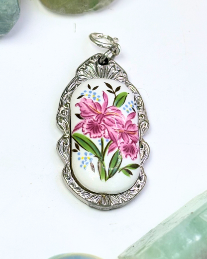 Pink Flower Silver Spoon Charm