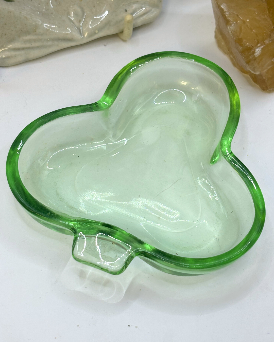 Green Clover Depression Glass Trinket Dish
