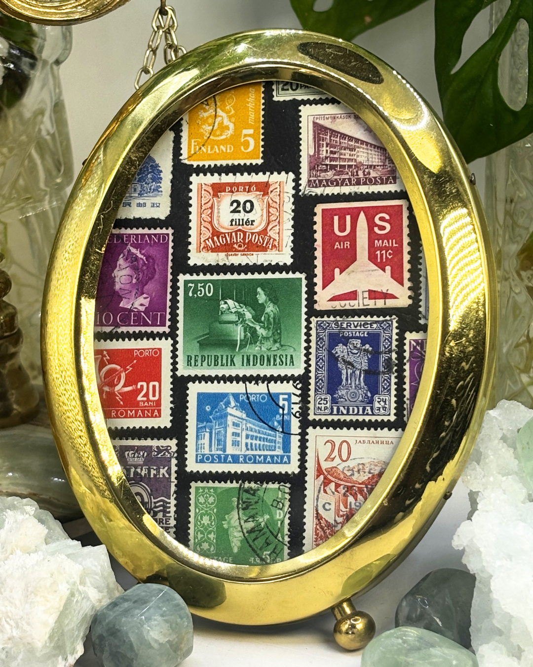 Around the World Brass Vintage Stamp Frame