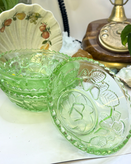 Green Depression Glass Trinket Bowl