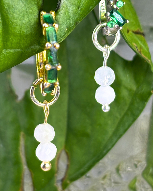 Moonstone Double Dew Drop Crystal Earring Charms