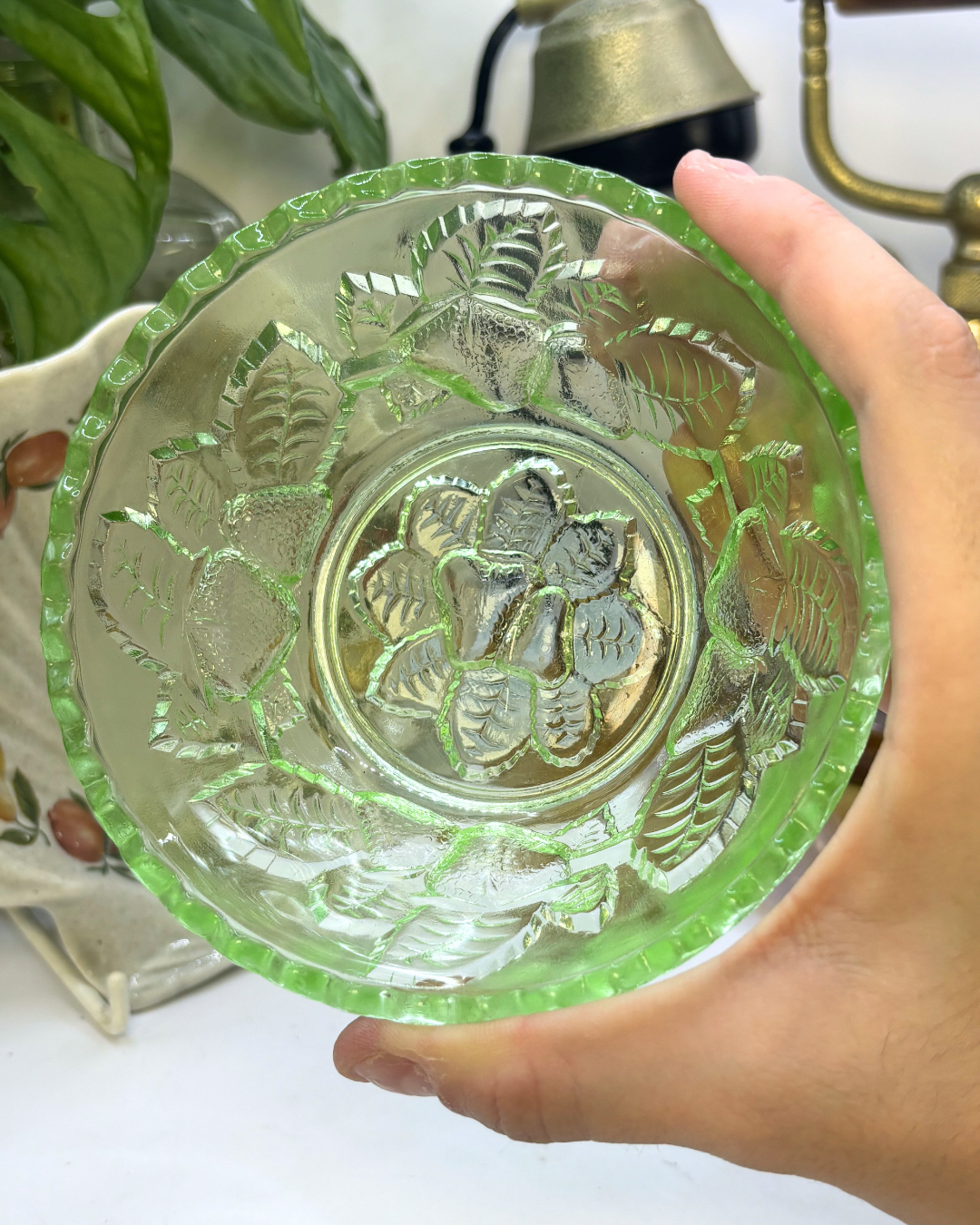 Green Depression Glass Trinket Bowl