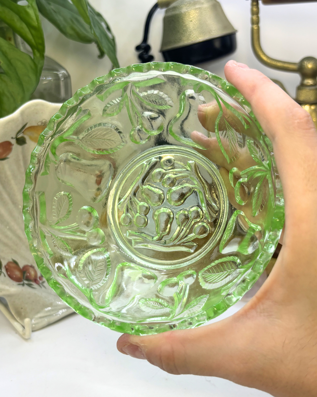 Green Depression Glass Trinket Bowl