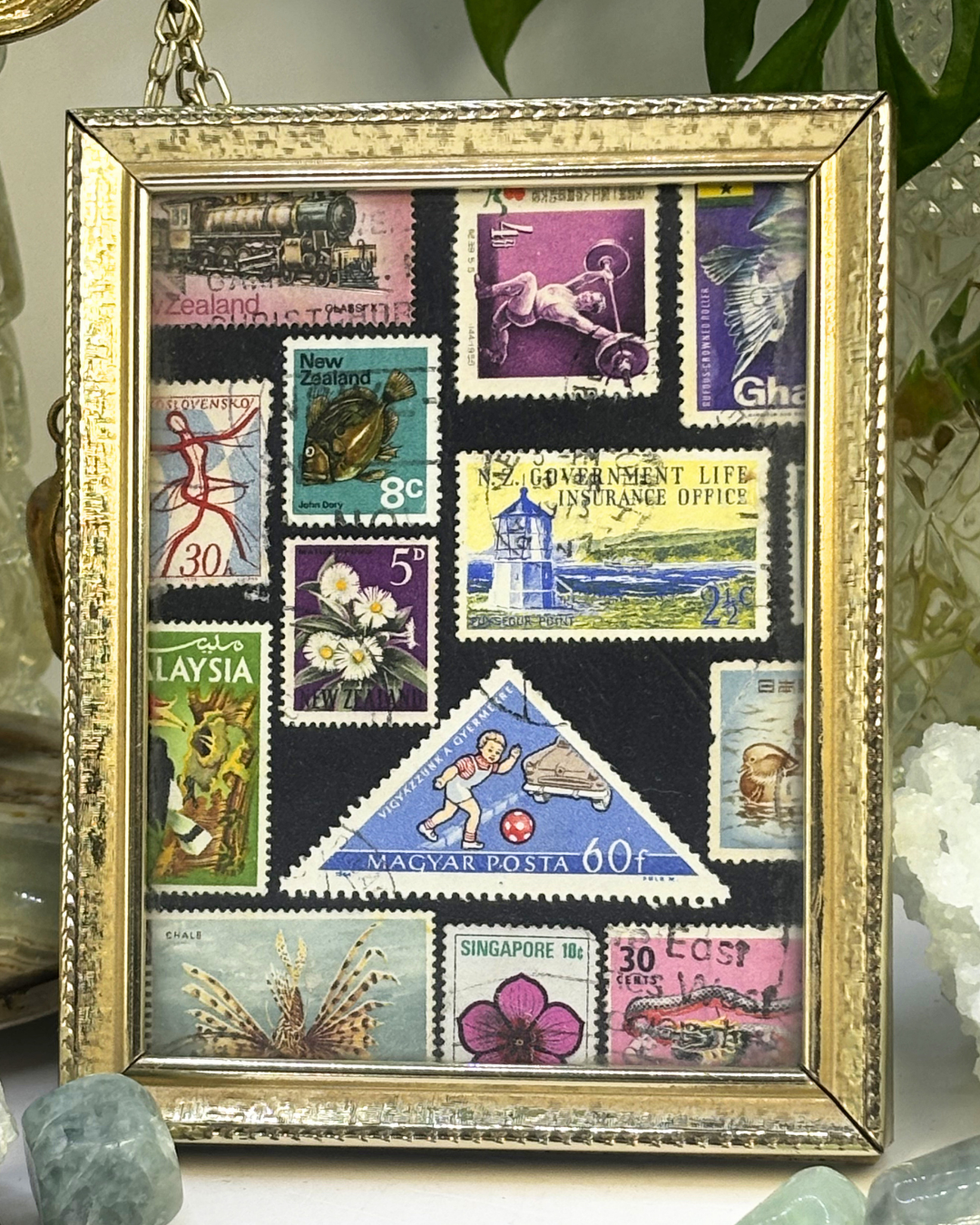Pastel Postage Brass Vintage Stamp Frame