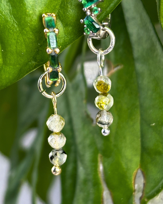 Prehnite Triple Dew Drop Crystal Earring Charms