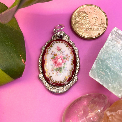 Burgundy Flowers Silver Spoon Charm