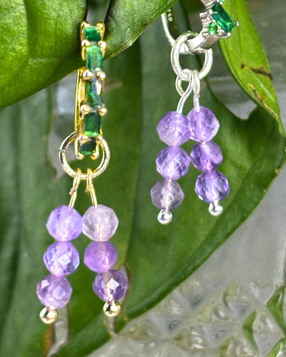 Amethyst Triple Stacked Charms Pair