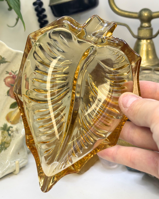 Amber Leaf Depression Glass Trinket Dish