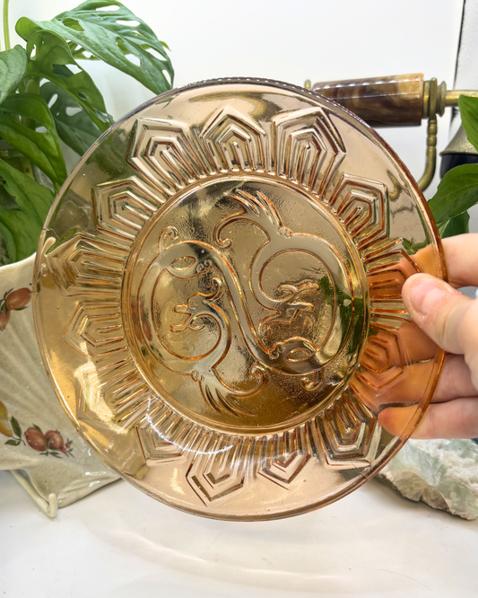 Peachy Depression Glass Trinket Dish