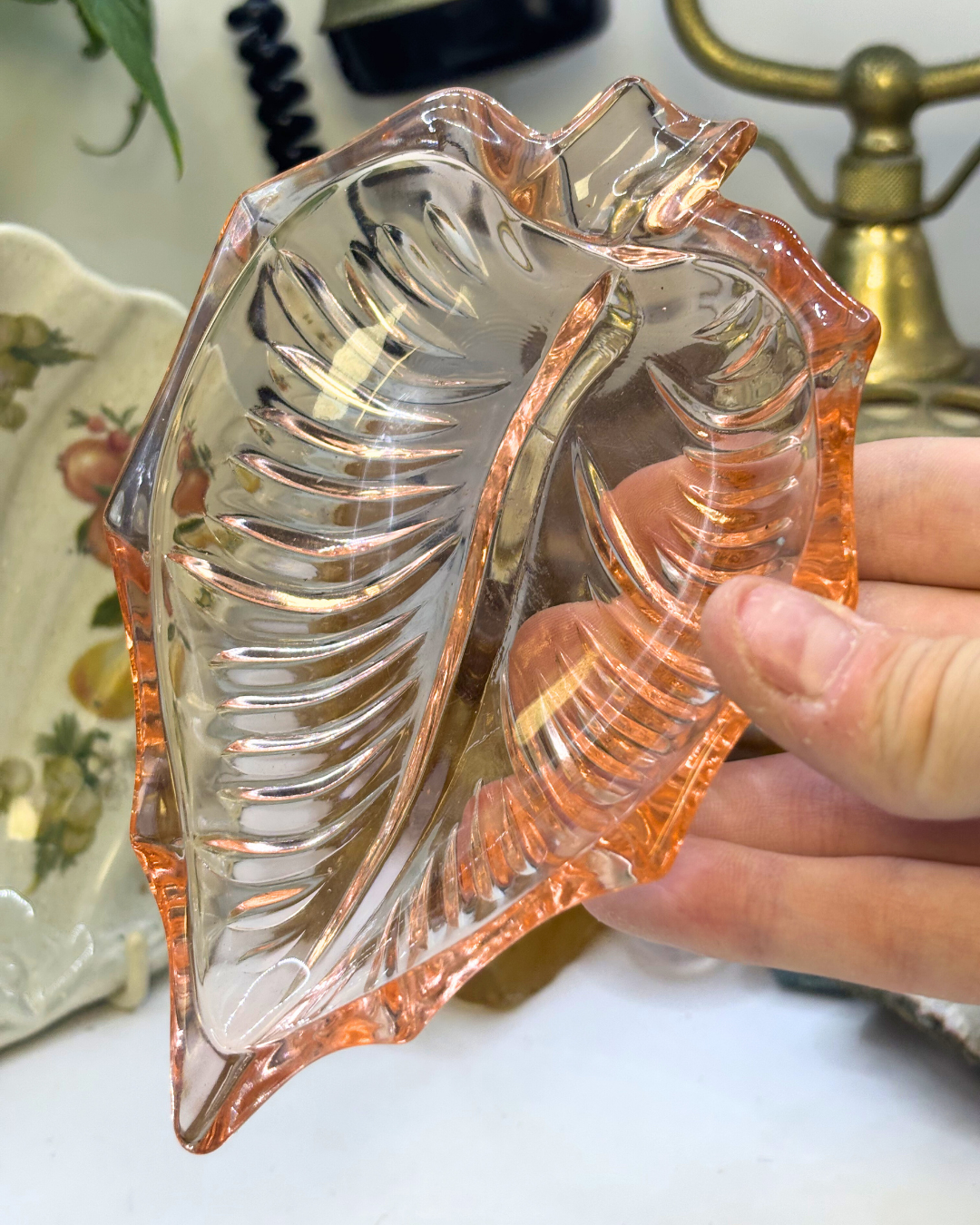 Pink Leaf Depression Glass Trinket Dish