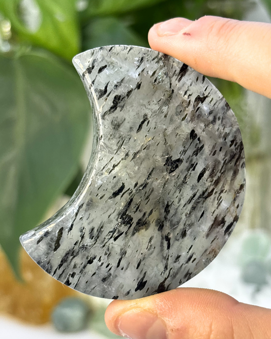 Tourmalated Quartz Moon Carving