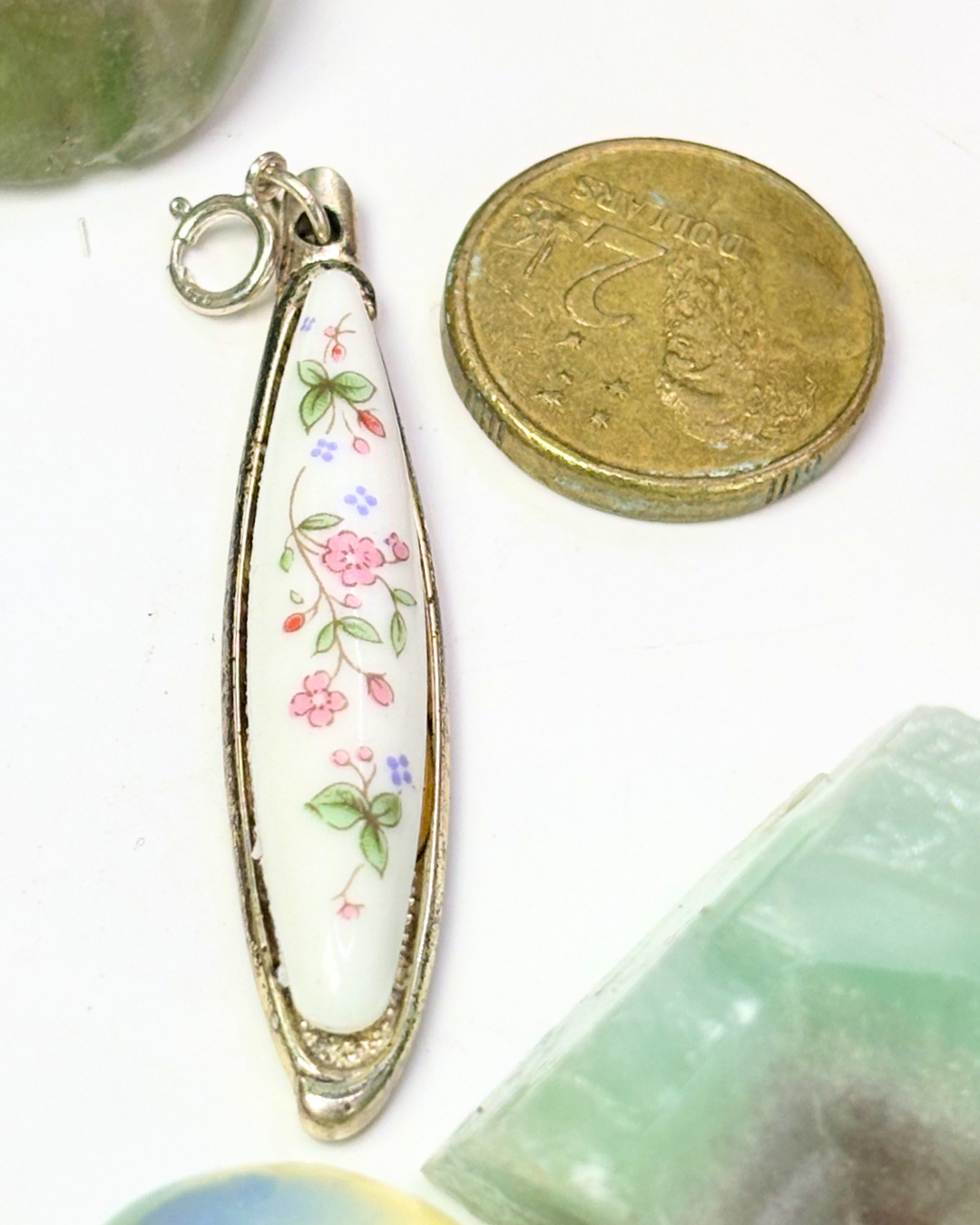 Pink Paper Flowers Teardrop Spoon Charm