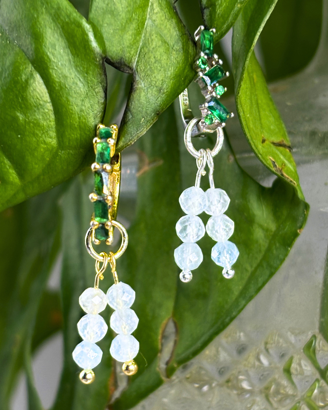 Aquamarine Triple Stacked Charms Pair