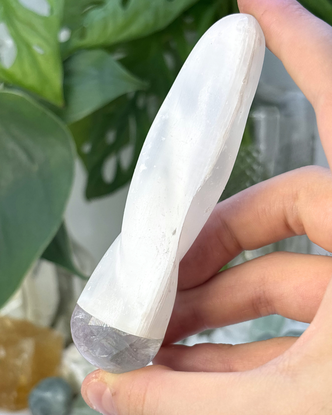 Satin Spar with Flashy Fluorite Wand