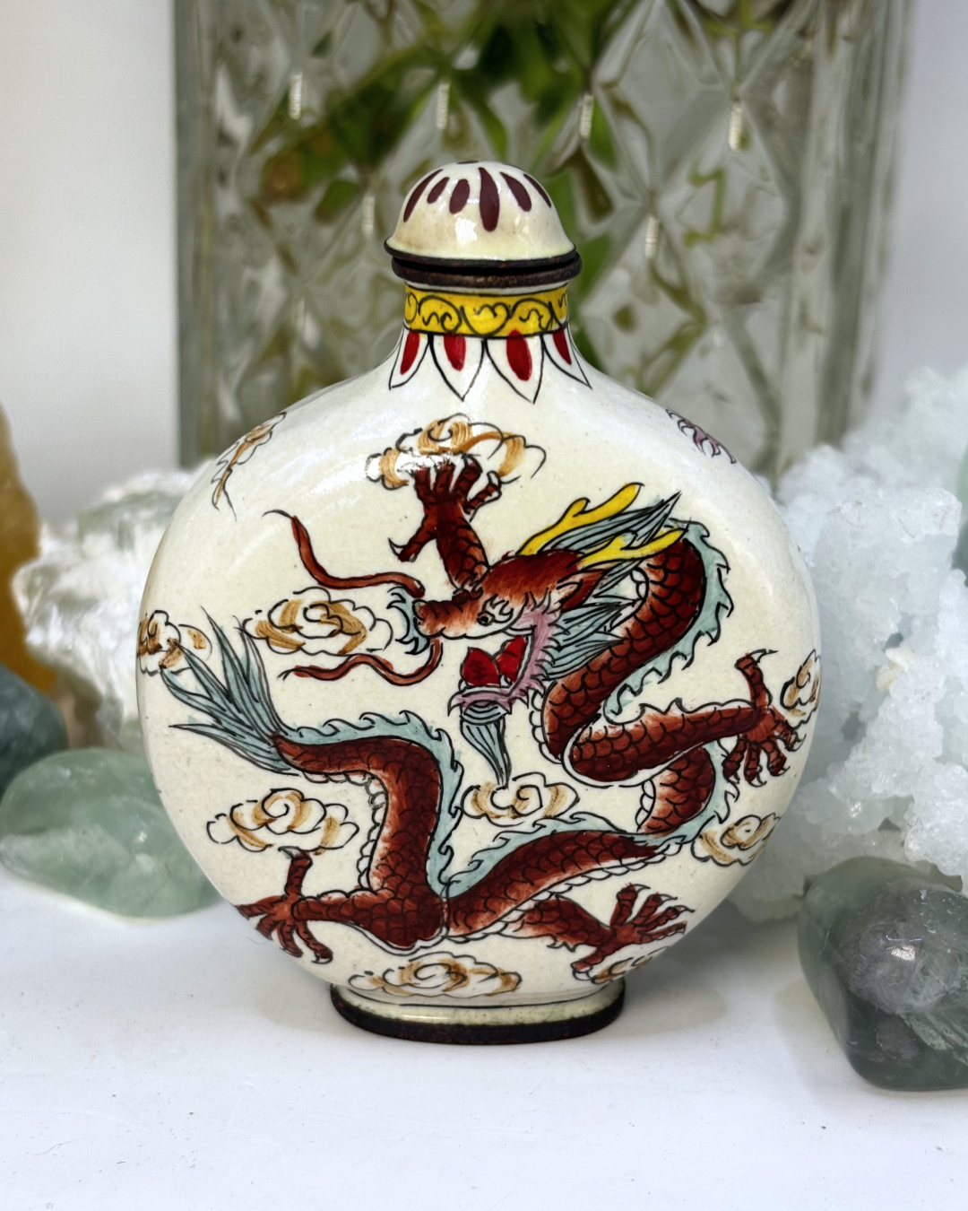 Mini Cloisonne Chinese Dynasty Bronze Dragon Snuff Bottle Antique