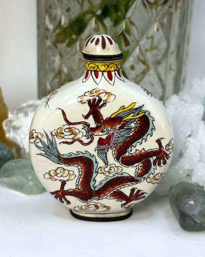 Mini Cloisonne Chinese Dynasty Bronze Dragon Snuff Bottle Antique