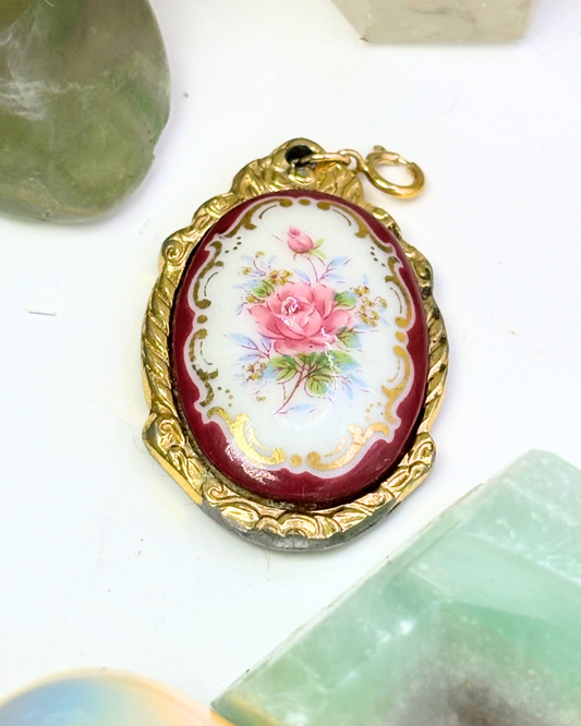 Burgundy Flowers Gold Spoon Charm