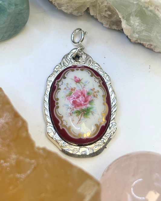 Burgundy Flowers Silver Spoon Charm