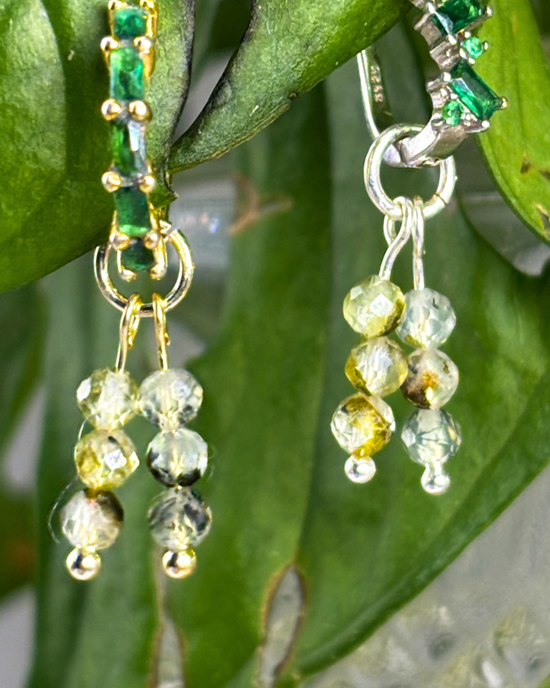 Prehnite Triple Stacked Charms Pair