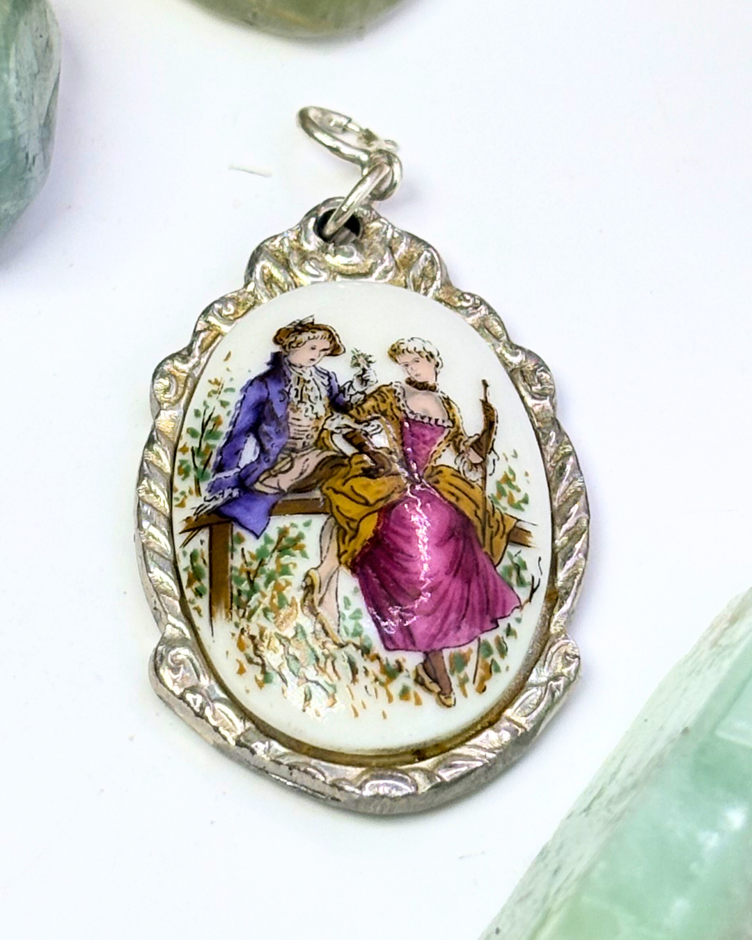 Limonges Style Courting Couple Silver Spoon Charm