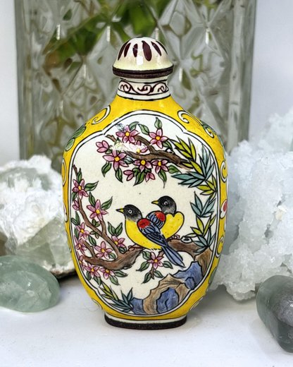 Mini Cloisonne Chinese Dynasty Bronze Love Birds Snuff Bottle Antique