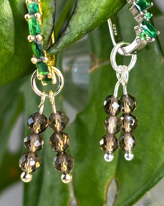 Smokey Quartz Triple Stacked Charms Pair