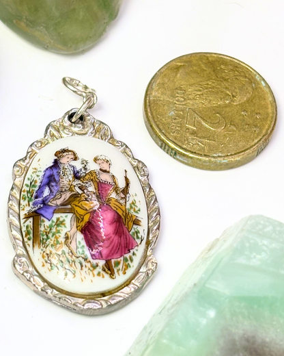 Limonges Style Courting Couple Silver Spoon Charm