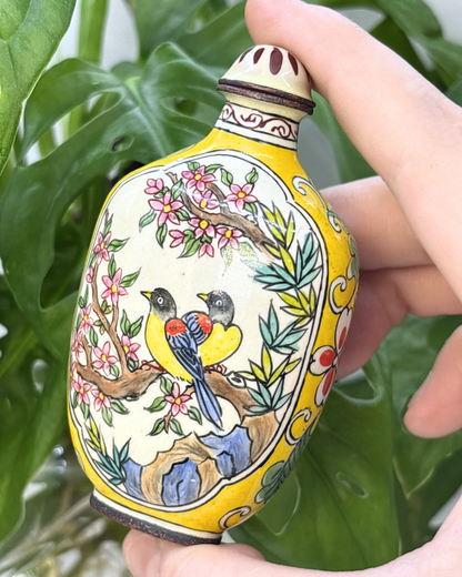 Mini Cloisonne Chinese Dynasty Bronze Love Birds Snuff Bottle Antique