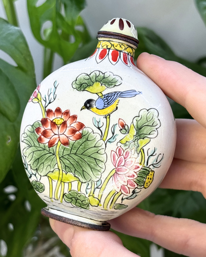 Mini Cloisonne Chinese Dynasty Bronze Florals & Birds Snuff Bottle Antique