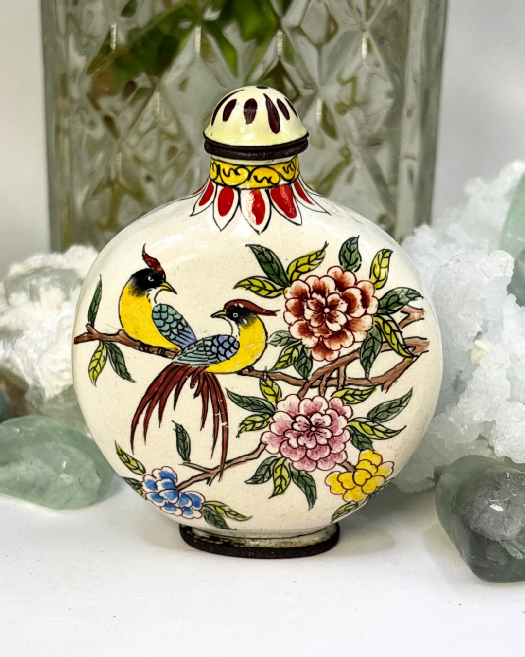 Mini Cloisonne Chinese Dynasty Bronze Florals & Birds Snuff Bottle Antique