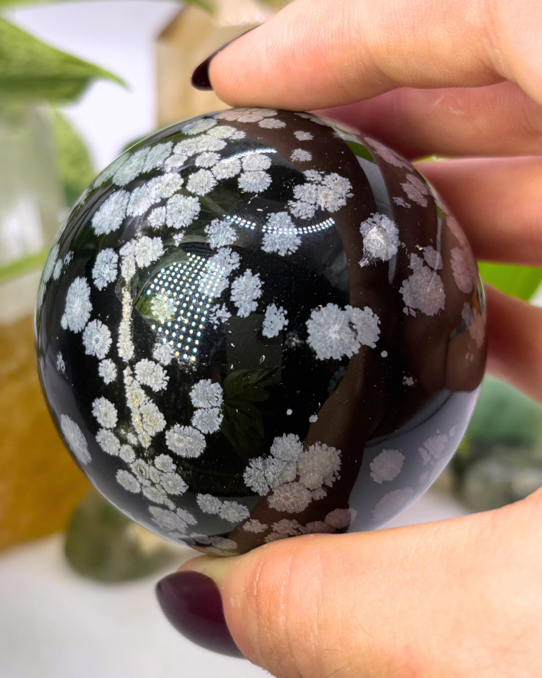 Large Snowflake Obsidian Sphere