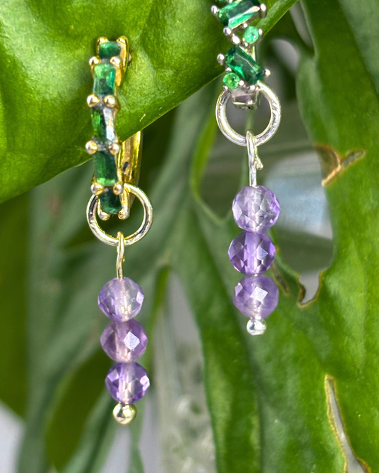 Amethyst Triple Dew Drop Crystal Earring Charms