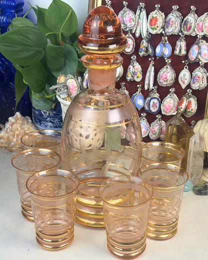 Frosted Glass Peach Decanter Set