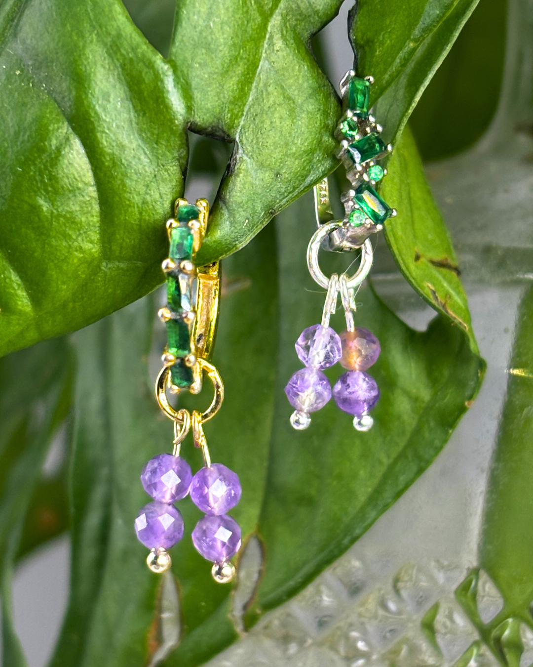 Amethyst Double Stacked Charms PAIR
