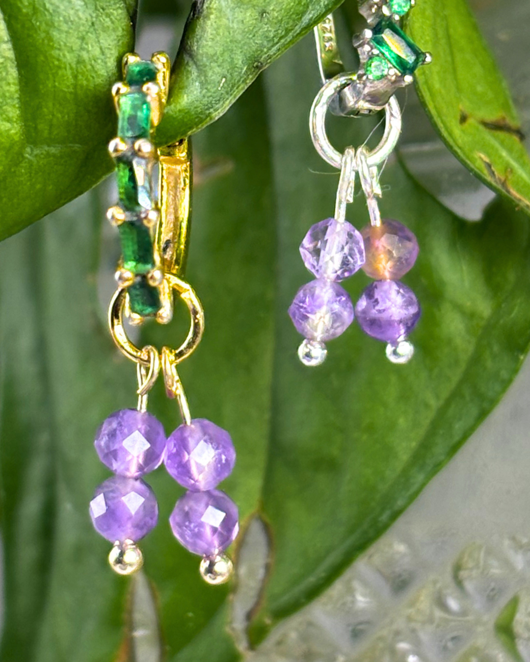 Amethyst Double Stacked Charms PAIR
