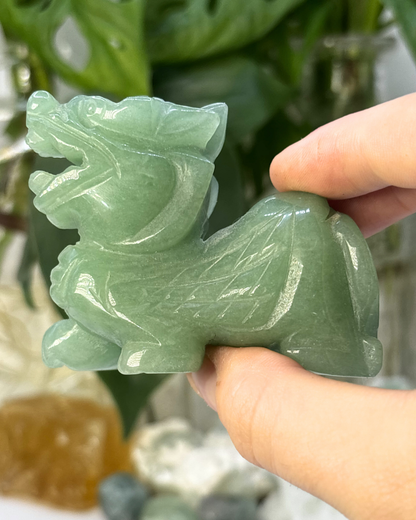 Green Aventurine Chinese Dragon Carving