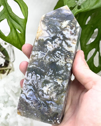 Large Moss Agate Tower H4