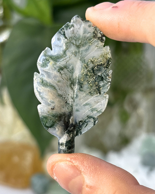 Mini Moss Agate Leaf (Chipped)