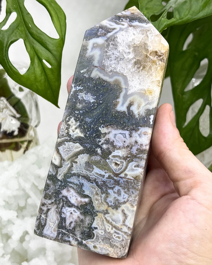 Large Moss Agate Tower H4