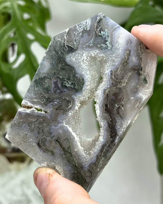 Druzy Moss Agate Slice