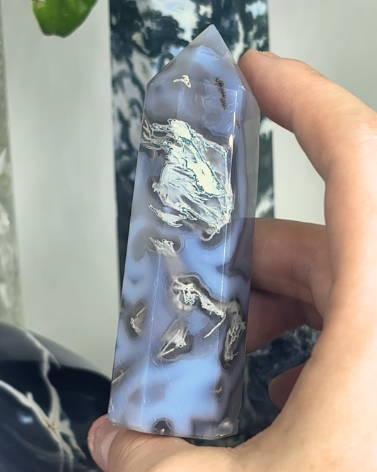 Blue Moss Agate Tower