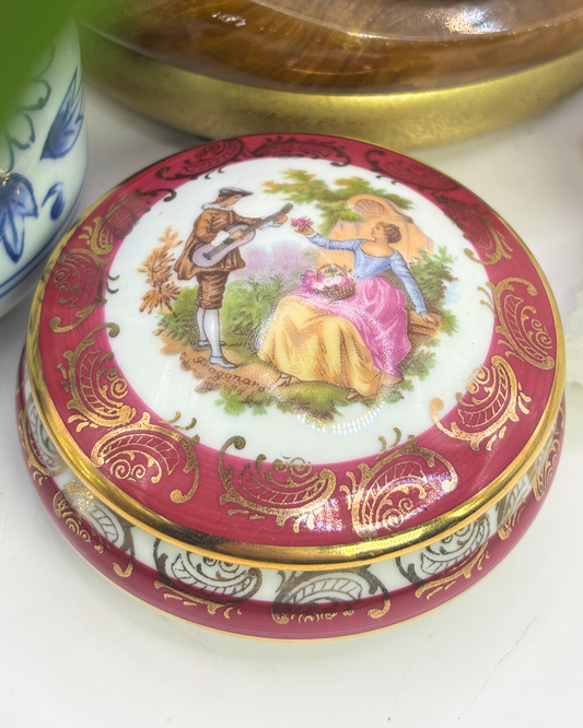 Limoges France Miniature Burgundy Trinket Box