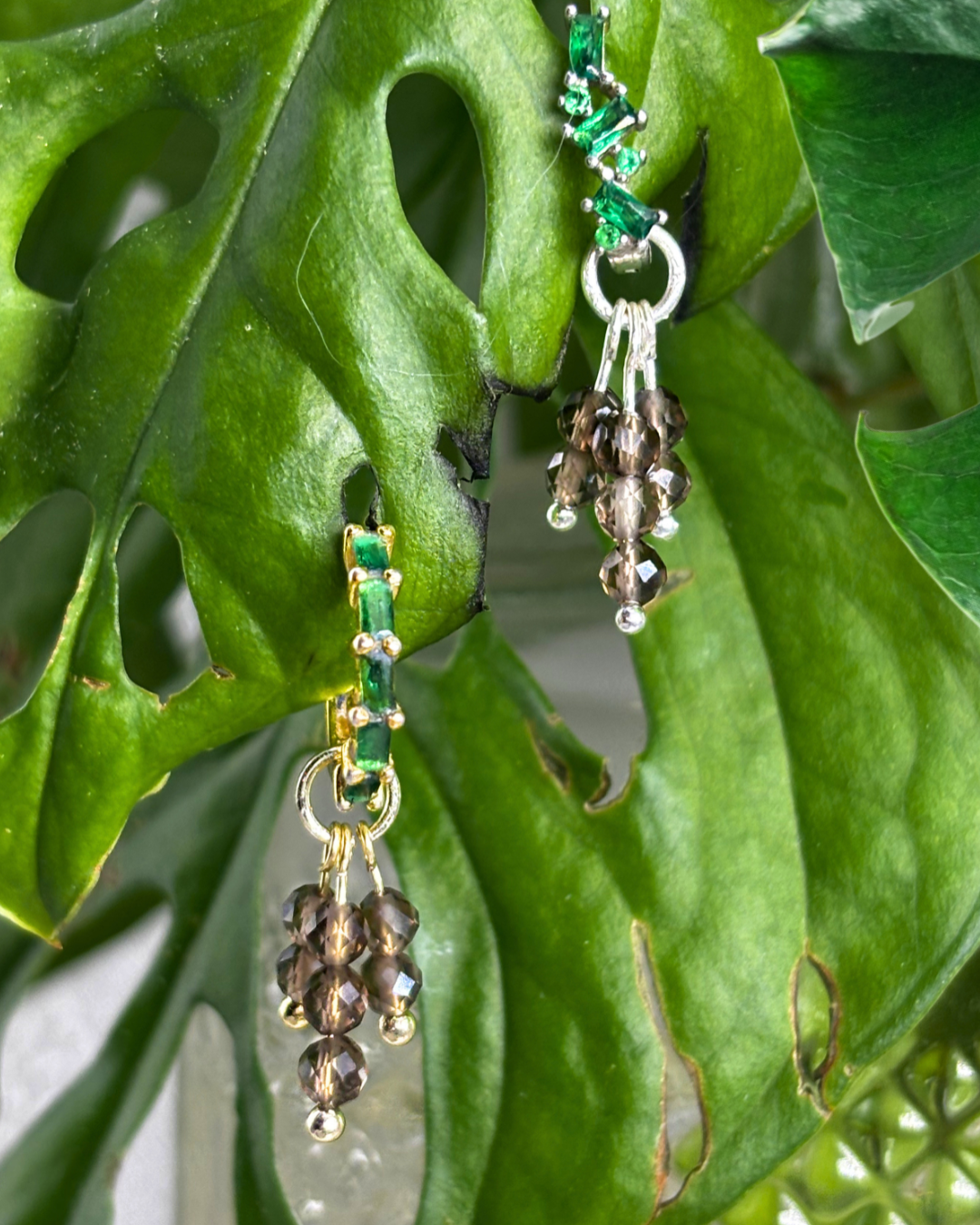 Smokey Quartz Double Sparkle Charm PAIR