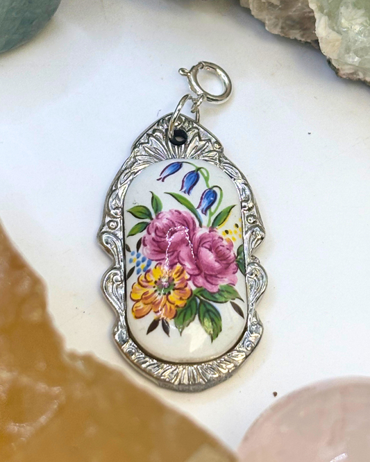 Pink & Yellow Flower Silver Spoon Charm