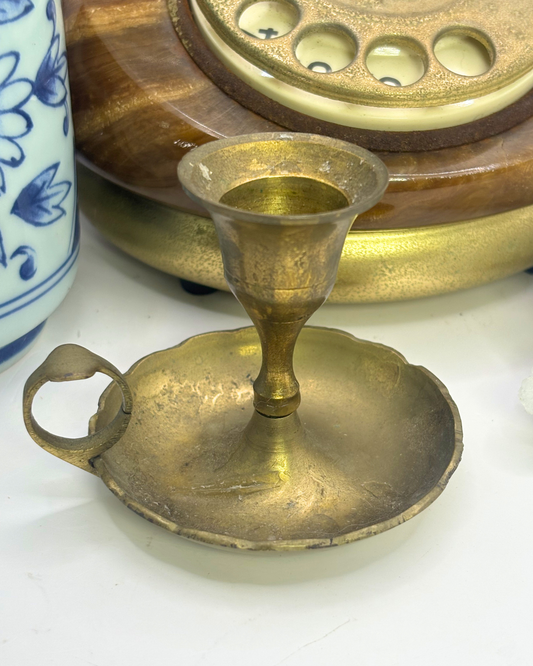 Small Brass Handheld Candlestick Holder (UNPOLISHED)