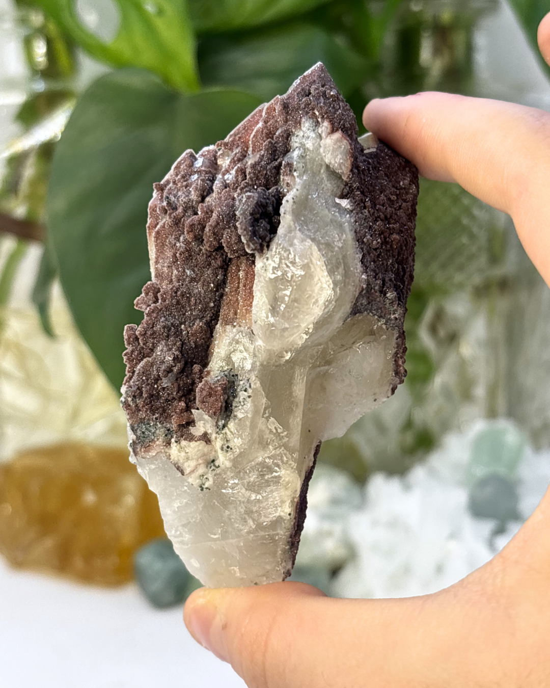 Red Calcite on Quartz Specimen