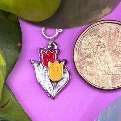 Mini Silver Colourful Tulips 2D Charm