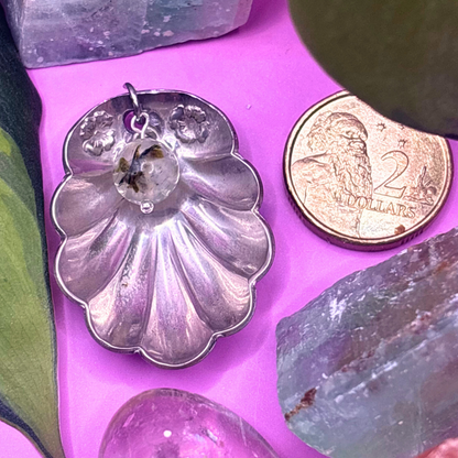 Large Silver Shell with Roses 3D Charm