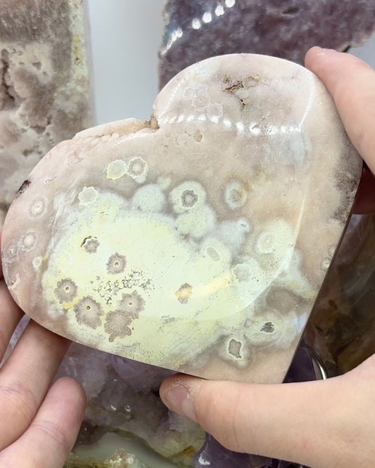 Large Pink Flower Amethyst Heart