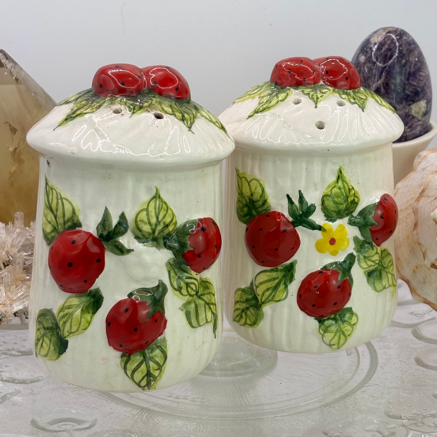 Handpainted Strawberry Mushroom Salt & Pepper Shakers